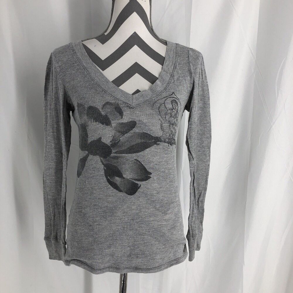 free people waffle knit top V Neck Shirt Size Exra Small XS Gray